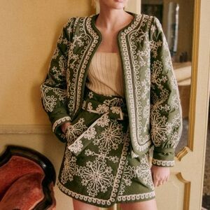 Sezane Ewan Embroidered Green Jacket